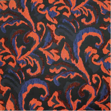 Ткань жаккард черного цвета с оранжевыми и синими узорами