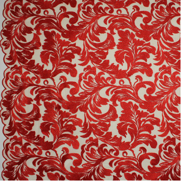 Ткань блузочная сетка с красной вышивкой
