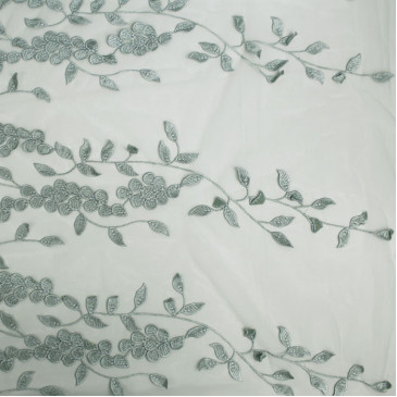 Ткань блузочная сетка мятного цвета с вышивкой