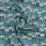 Ткань крепдешин сине-зеленого цвета с геометрическим принтом