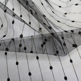 Ткань сетка жаккард черная с золотой нитью