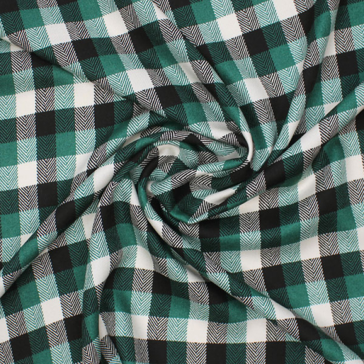 Ткань плательная в зелено-черно-белую клетку