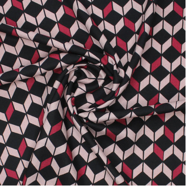 Ткань плательная черного цвета с красно-розовым узором