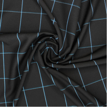 Ткань костюмная черного цвета в синюю клетку