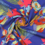 Ткань плательная ярко-синяя с цветочным принтом 