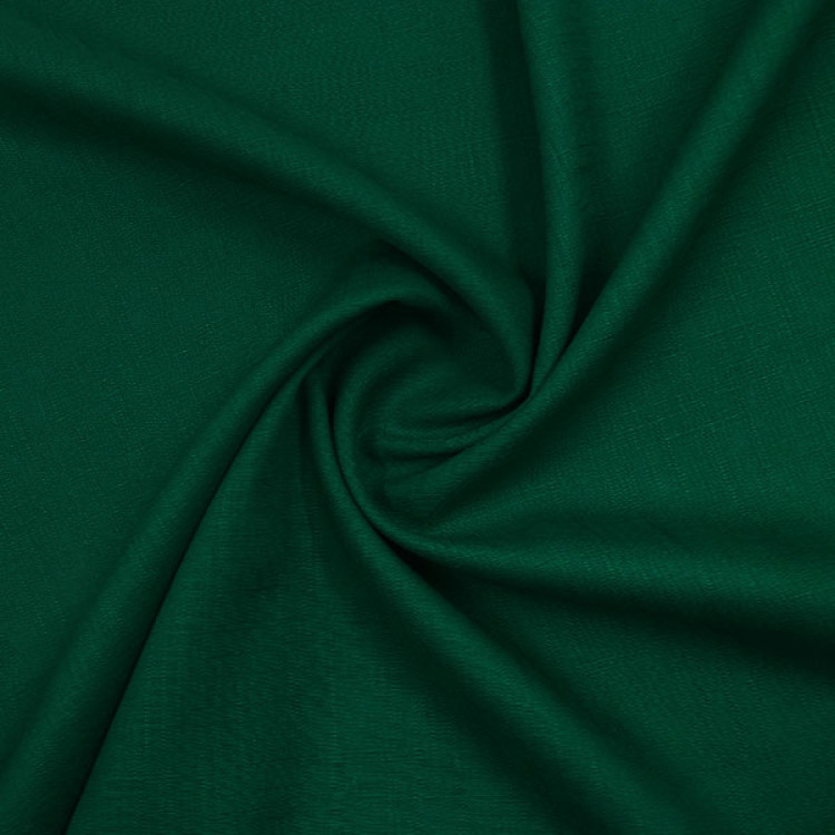 Ткань плательная насыщенного зеленого цвета с добавлением льна