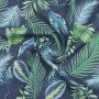 Ткань лен темно-синий с листьями