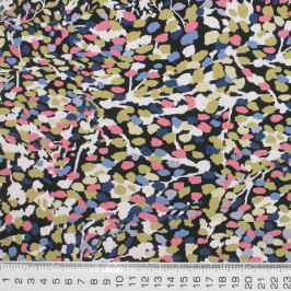 Ткань крепдешин черного цвета с разноцветным принтом