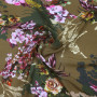 Ткань вискоза цвета хаки с цветочным принтом