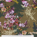 Ткань вискоза 100% цвета хаки с цветочным принтом