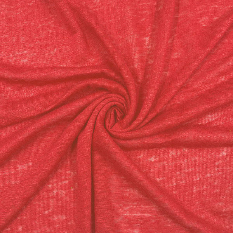 Ткань трикотаж-лен ярко-красного оттенка