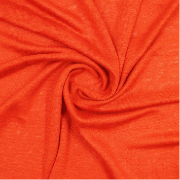 Ткань трикотаж-лен неоново-оранжевого цвета
