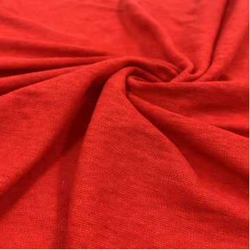 Ткань трикотаж-лен неоново-красного цвета