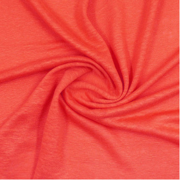 Ткань трикотаж лен неоново-оранжевого цвета