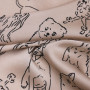Ткань искусственный шелк в бежево-розовом с животными 