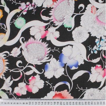 Ткань плательная черного цвета с цветочным принтом