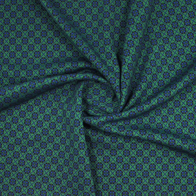 Трикотажная ткань, жаккард, сине-зеленый принт