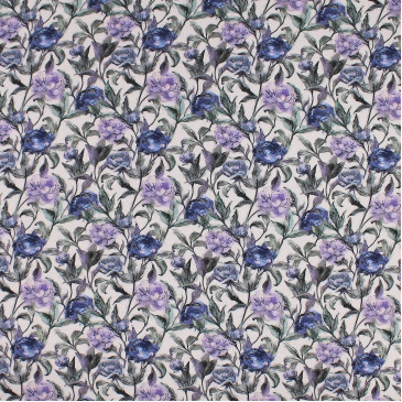 Ткань вискоза сатин с сиреневыми и синими цветами