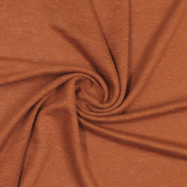 Ткань трикотаж-лен терракотового цвета