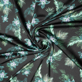 Ткань искусственный шелк черного цвета с принтом Ткань искусственный шелк черного цвета с принтом
