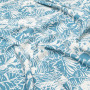 Ткань лен вискоза голубого цвета с белыми цветами 