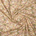 Ткань лен желтого цвета с бело-розовыми цветами 
