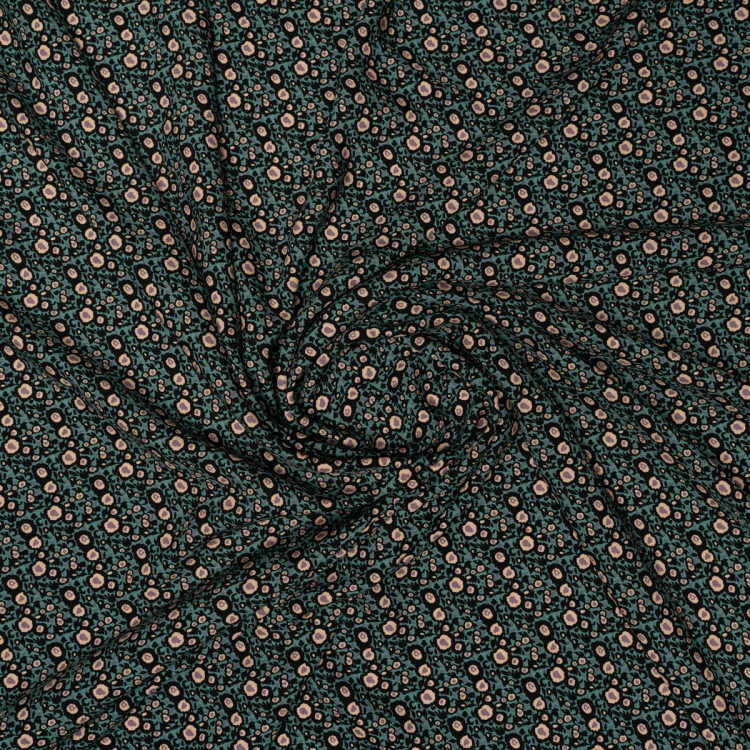 Ткань вискоза зеленого цвета с цветочным принтом