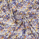 Ткань вискоза атлас бежевая с синими и желтыми цветами
