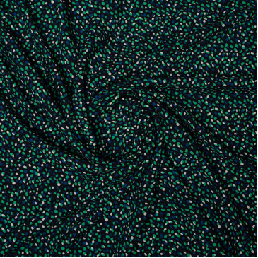 Ткань вискоза черного цвета с зелено-бело-синим принтом