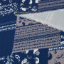 Ткань вискоза твил синего цвета с бежевым принтом