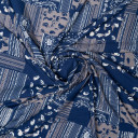 Ткань вискоза твил синего цвета с бежевым принтом