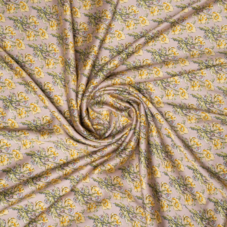 Ткань вискоза бежевая с желтыми цветами