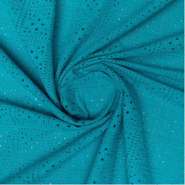 Ткань блузочная бирюзового цвета с вышивкой