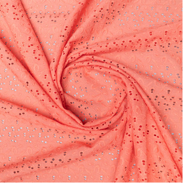Ткань блузочная оранжевого цвета вышивка