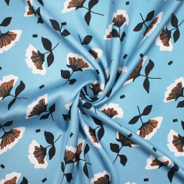 Твил, голубой цвет с цветочным принтом Твил, голубой цвет с цветочным принтом