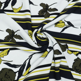 Ткань плательная белого цвета с черно-желтым принтом Ткань плательная белого цвета с черно-желтым принтом
