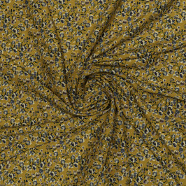 Ткань вискоза 100%, горчичного цвета с цветочным принтом Ткань вискоза 100%, горчичного цвета с цветочным принтом