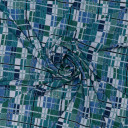 Ткань крепдешин сине-зеленого цвета с геометрическим принтом