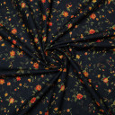Ткань плательная темно-синяя с оранжевыми цветами