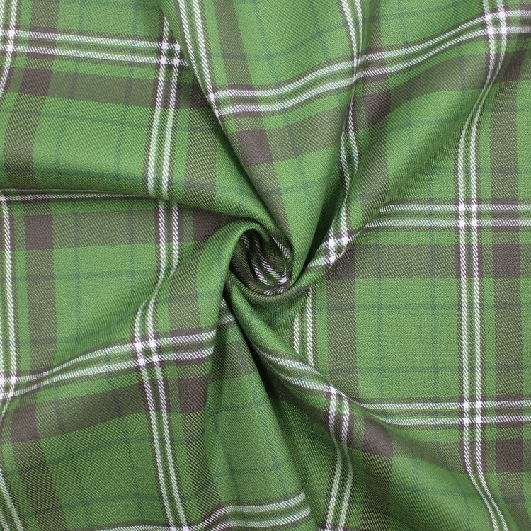 Ткань костюмная зеленого цвета в бело-коричневую клетку