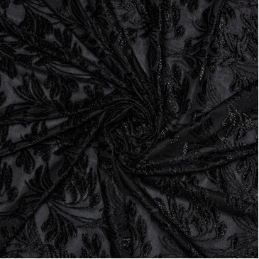 Ткань пан-бархат черно-серого цвета с принтом