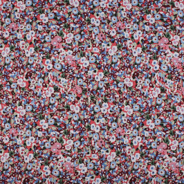 Ткань искусственный шелк с розово-бело-голубыми цветами