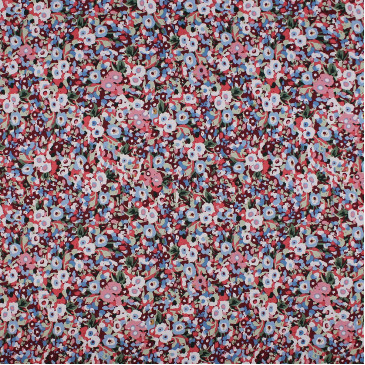 Ткань искусственный шелк с розово-бело-голубыми цветами