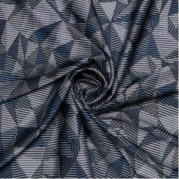 Ткань искусственный шелк синего цвета с геометрическим принтом