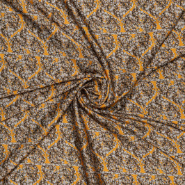 Ткань шелк желтого цвета с принтом