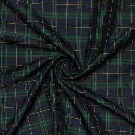 Костюмная ткань темно-синяя в зеленую клетку