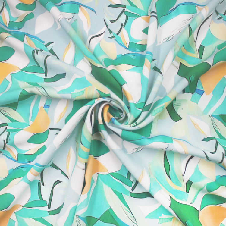 Плательная ткань с растительным принтом из 100% вискозы Плательная ткань с растительным принтом из 100% вискозы