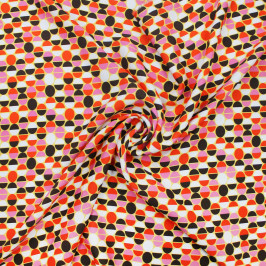 Сатиновая ткань в оранжевый горошек Сатиновая ткань в оранжевый горошек