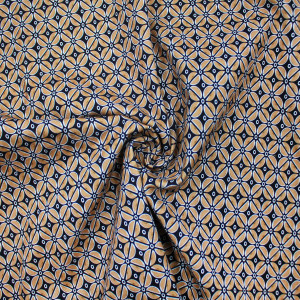 Джинсовая ткань с бежево-черным принтом