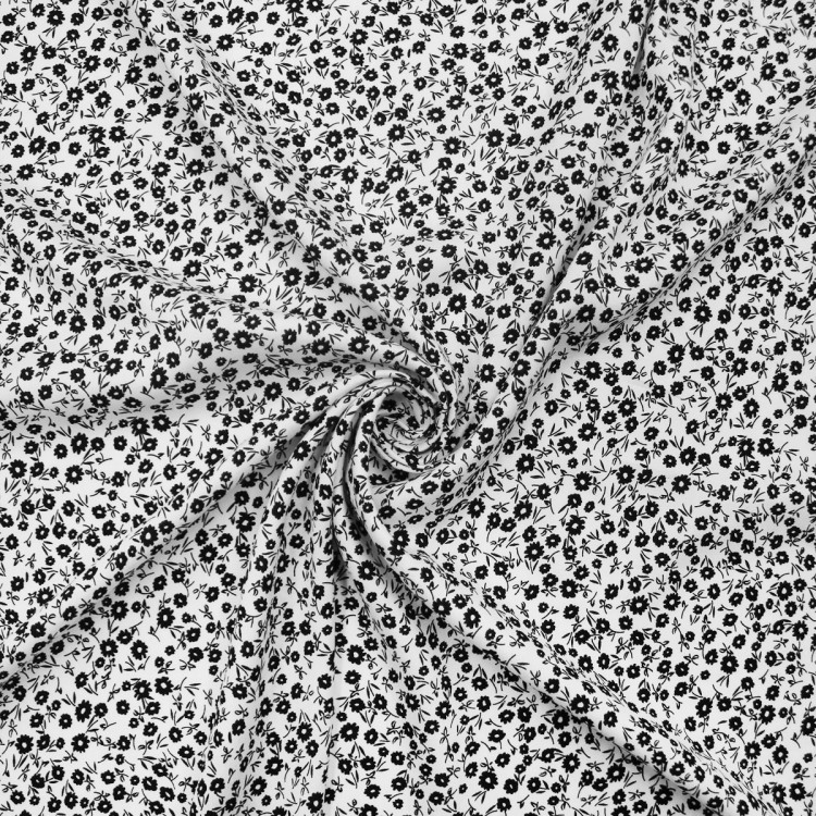 Плательная ткань из вискозы в черные цветы Плательная ткань из вискозы в черные цветы